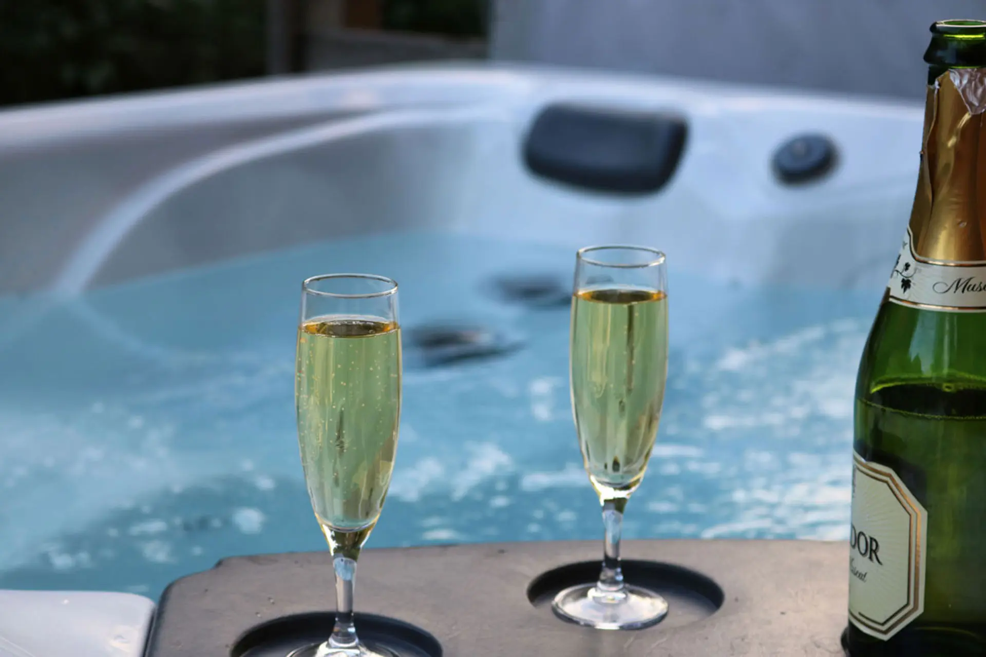 Outdoor hot tub at luxury chalet Morzine with alpine views